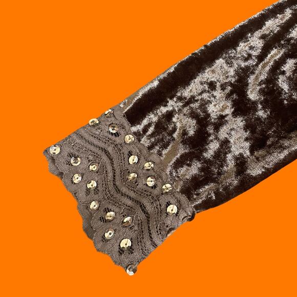 00's vintage crushed velvet gold sequins lace boho y2k top blouse XS SMALL - Picture 4 of 6